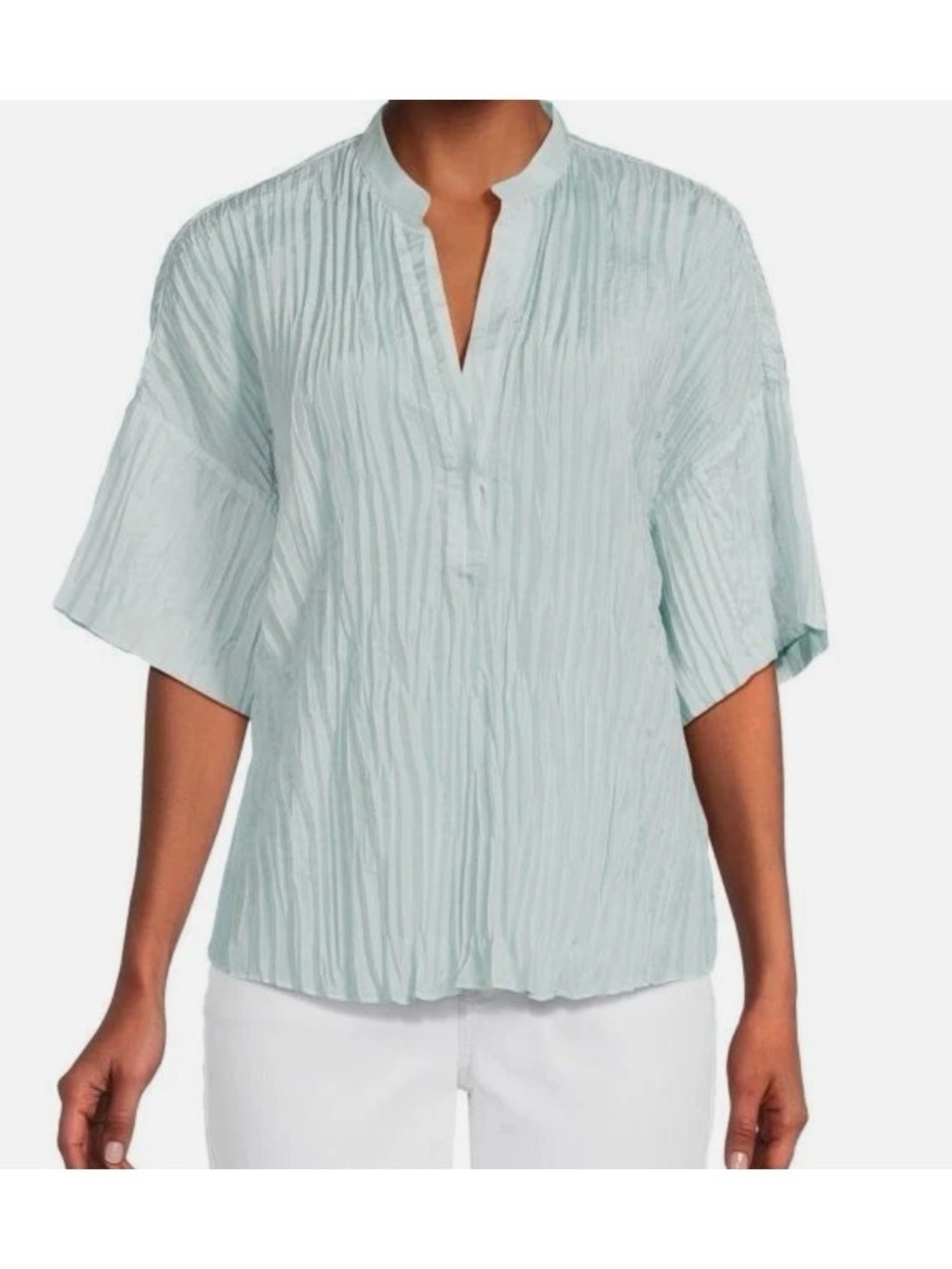 Vince Crushed Silk Short Sleeve Plus Size 2X Split Neck Oversized Minimalist Top